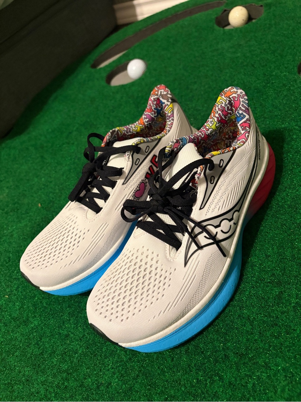 Oasis Men's White Running Shoes with Blue & Pink Accents